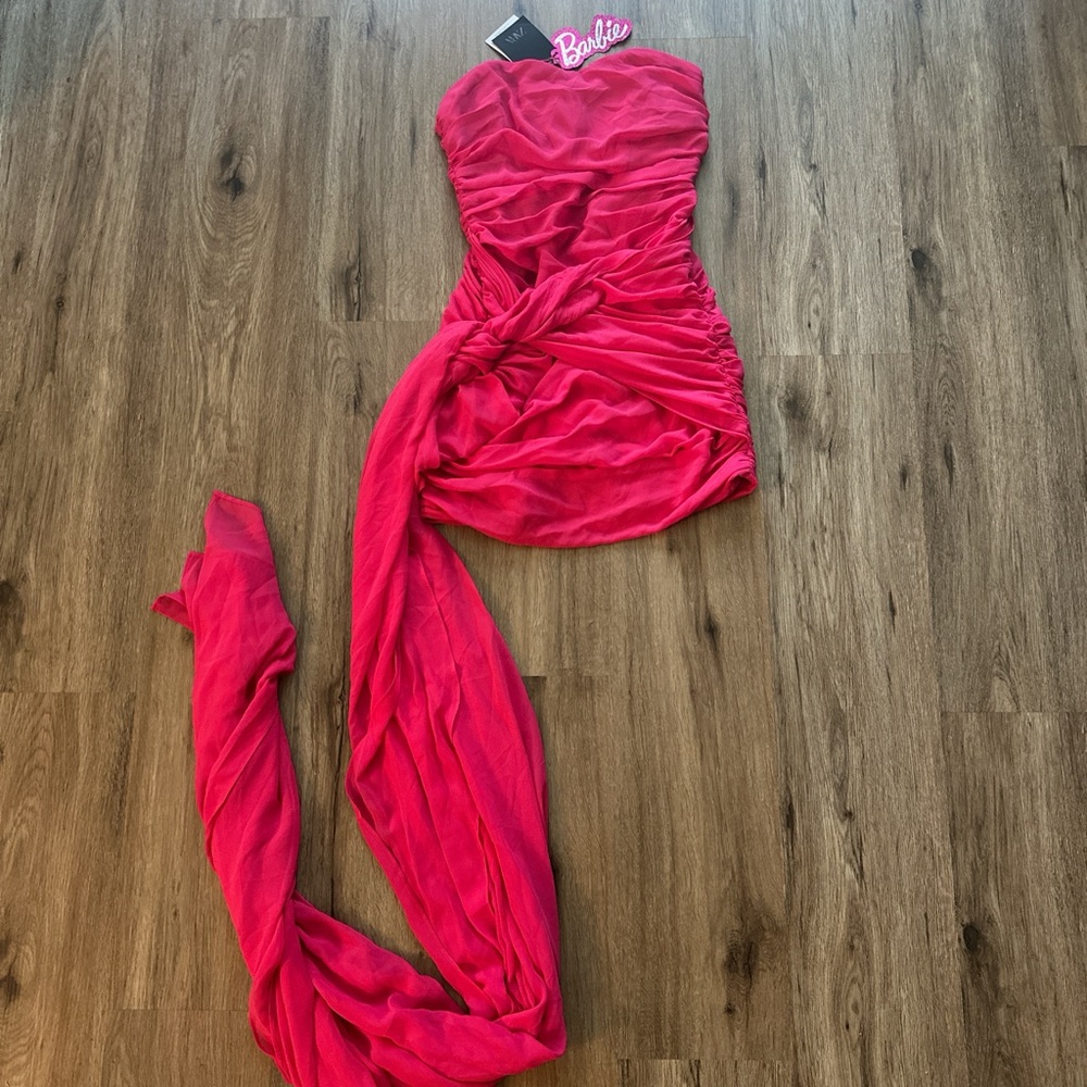 ZARA Barbie Vibrant Pink Strapless Dress, size S, new with tag